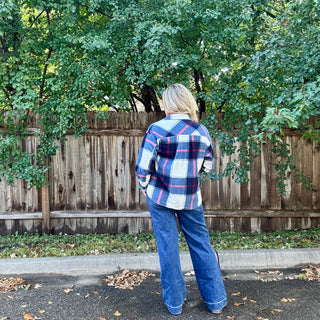 Navy Oversized Plaid Shacket