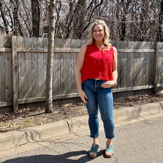 Red Woven Sleeveless Blouse