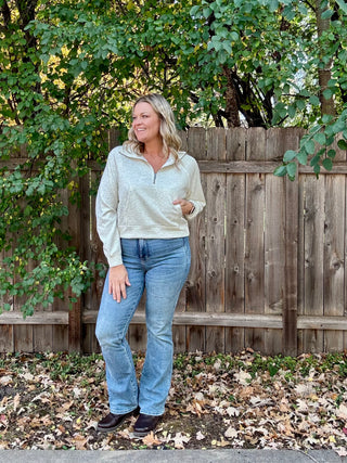 Heather Vanilla Scuba Half Zip Pullover with Kangaroo Pocket