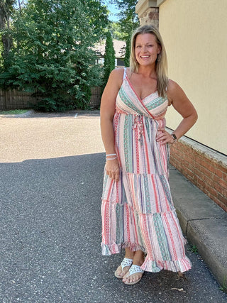 Striped Spaghetti Strap Tiered Maxi Dress