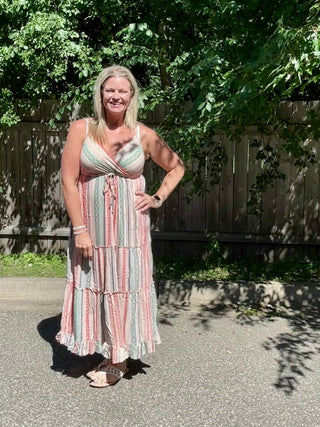 Striped Spaghetti Strap Tiered Maxi Dress