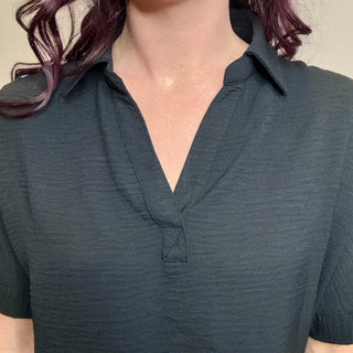 Black Woven Airflow Collared Short Sleeve