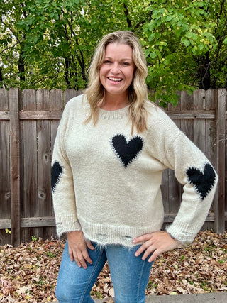 Long Sleeve Heart Patch Knit Sweater