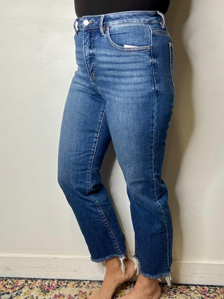 Risen High Rise Tummy Control Crop Straight Leg Jeans