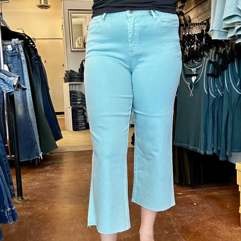 Judy Blue High Waisted Sky Blue Wide Leg Crop Jeans