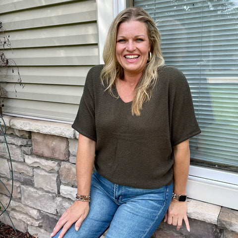 Short Sleeve V-Neck Dolman Sweater