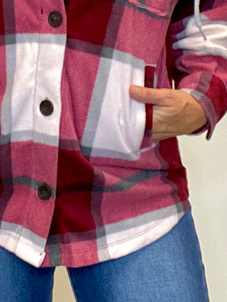 Cabernet Plaid Hooded Fleece Shacket
