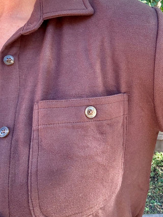 Brown Stretch Solid Button Up