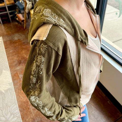 Olive/Sand Jacket with Embroidery  Detail