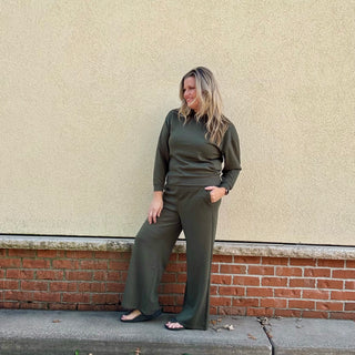Olive Crew Neck Pullover and Pants Set