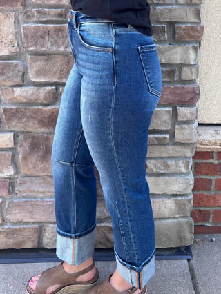 Risen High Rise Straight Cuffed Hem Stretchy Jean