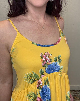 Yellow Flower Print Mini Tank Dress