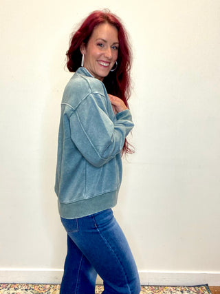 Ash Jade Acid Wash Fleece Half Zip Sweatshirt