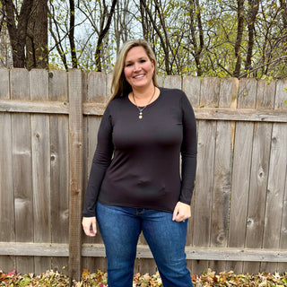 Black Basic Round Neck Long Sleeve