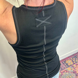 Ribbed Scoop Neck Henley Tank