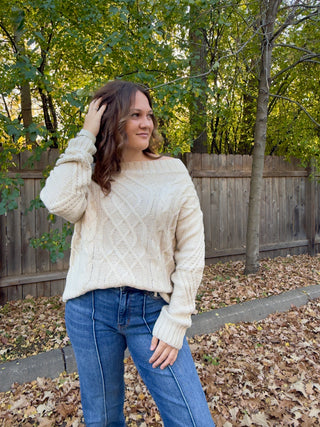Cableknit Off Shoulder Sweater