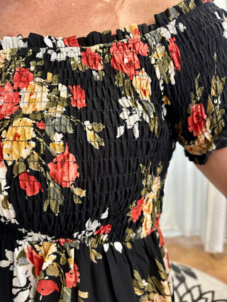 Floral Smocked Off the Shoulder Maxi Dress