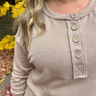 Ribbed Henley Long Sleeve Knit Top