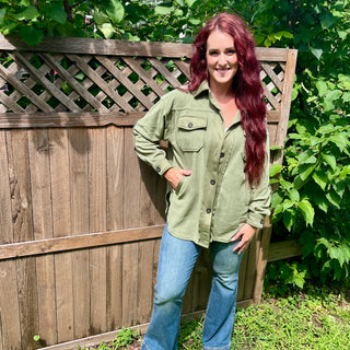 Olive Oversized Fleece Shacket