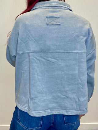 Gray Acid Washed Fleece Shacket with Front Pockets