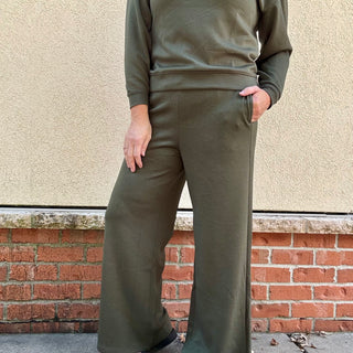 Olive Crew Neck Pullover and Pants Set