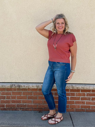Heather Rust Short Sleeve Dolman Sweater