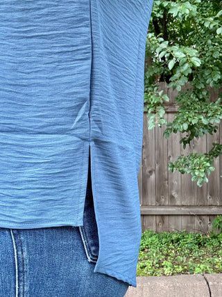 Dusty Blue Woven Airflow Button Up