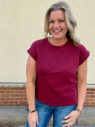 Cabernet Round Neck Folded Sleeve Tee