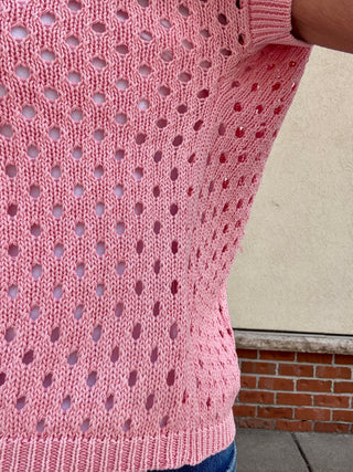 Washed Open Knit Short Sleeve