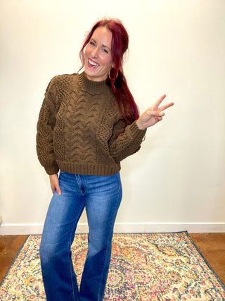 Brown Cable Knit Sweater