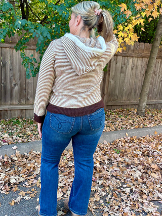 Brown Striped Hooded Long Sleeve Sweater