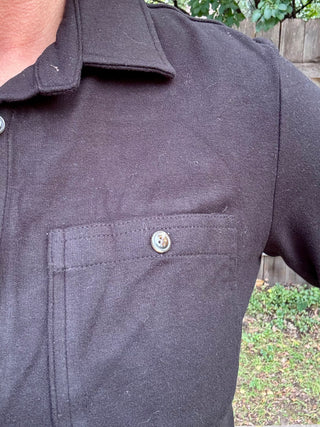 Black Stretch Solid Button Up