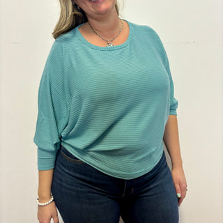 Dusty Teal Ribbed 3/4 Sleeve Dolman Top
