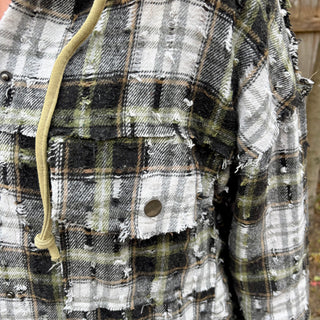 Olive and Black Plaid Hooded Button Up