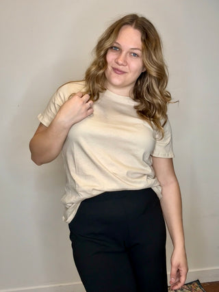 Beige Basic Crew Neck Tee