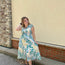 Floral Print Midi Dress with Front Zipper and Smocked Waist