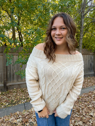 Cableknit Off Shoulder Sweater