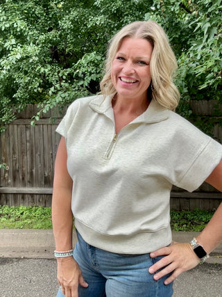 Heather Cream Half Zip Short Sleeve Pullover