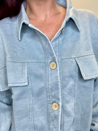 Gray Acid Washed Fleece Shacket with Front Pockets