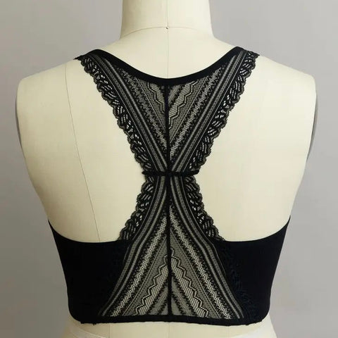 Seamless Black Bralette with Lace Racerback