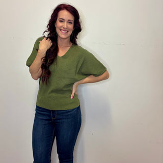 Olive Short Sleeve V-Neck Dolman