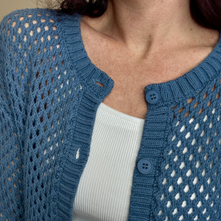 Dusty Blue Crochet Cardigan Sweater