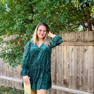 Forest Green Deep V-neck Velvet Mini Dress