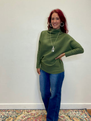 Light Olive Dolman Sleeve Mock Neck Sweater