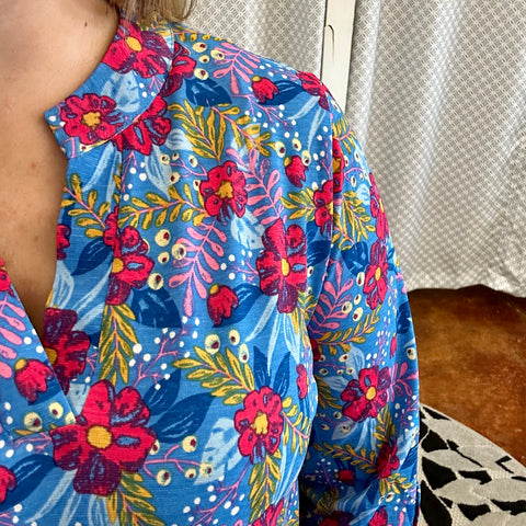 Blue Multi Floral 3/4 Sleeve