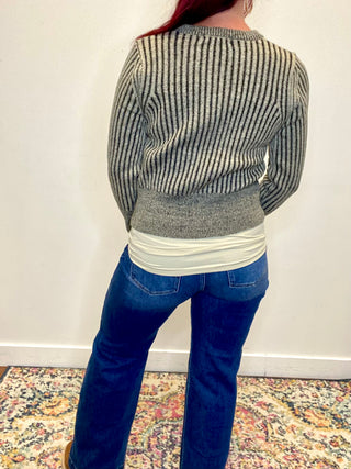 Black Two Tone Zip UP Sweater