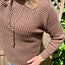 Brown Long Sleeve Round Neck Waffle Knit Sweater
