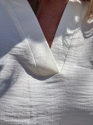 Split Neck Short Sleeve with Back Buttons