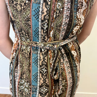 Teal/Brown Aztec Print Wide Leg Jumpsuit