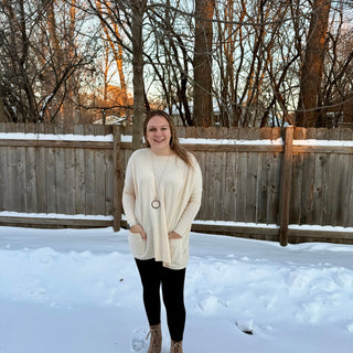 Ivory Oversized Sweater with Pockets